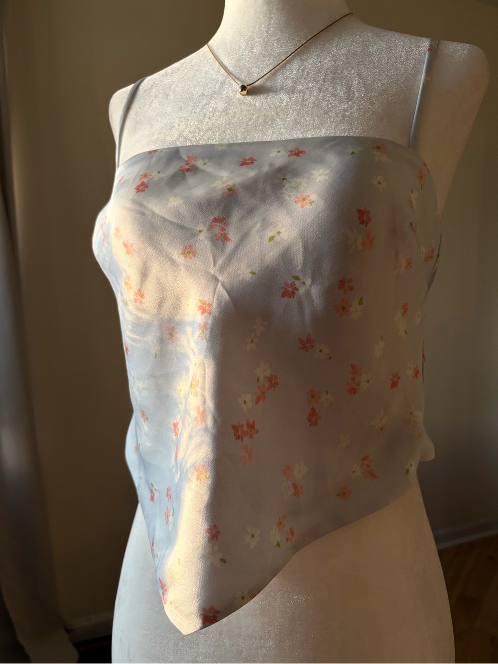 Sunday Best Baby Blue Floral Satin Handkerchief Top